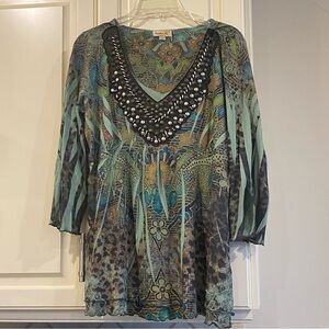 One World Multicolor Beaded Top